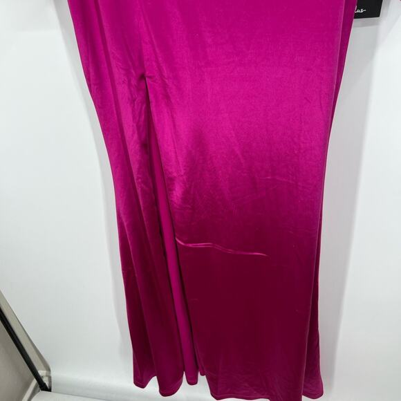 Lulus Off to the Ball Magenta Satin Long Sleeve Maxi Dress NWT - Picture 6 of 13